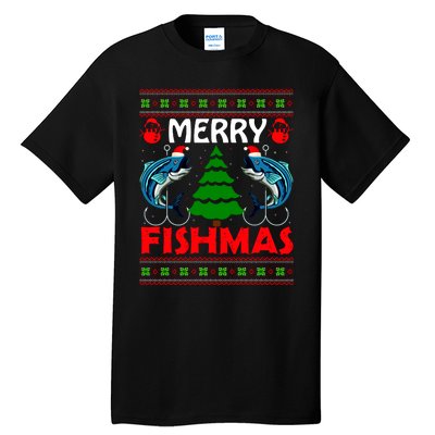 Merry Fishmas Funny Fish Fishing Ugly Christmas Tall T-Shirt