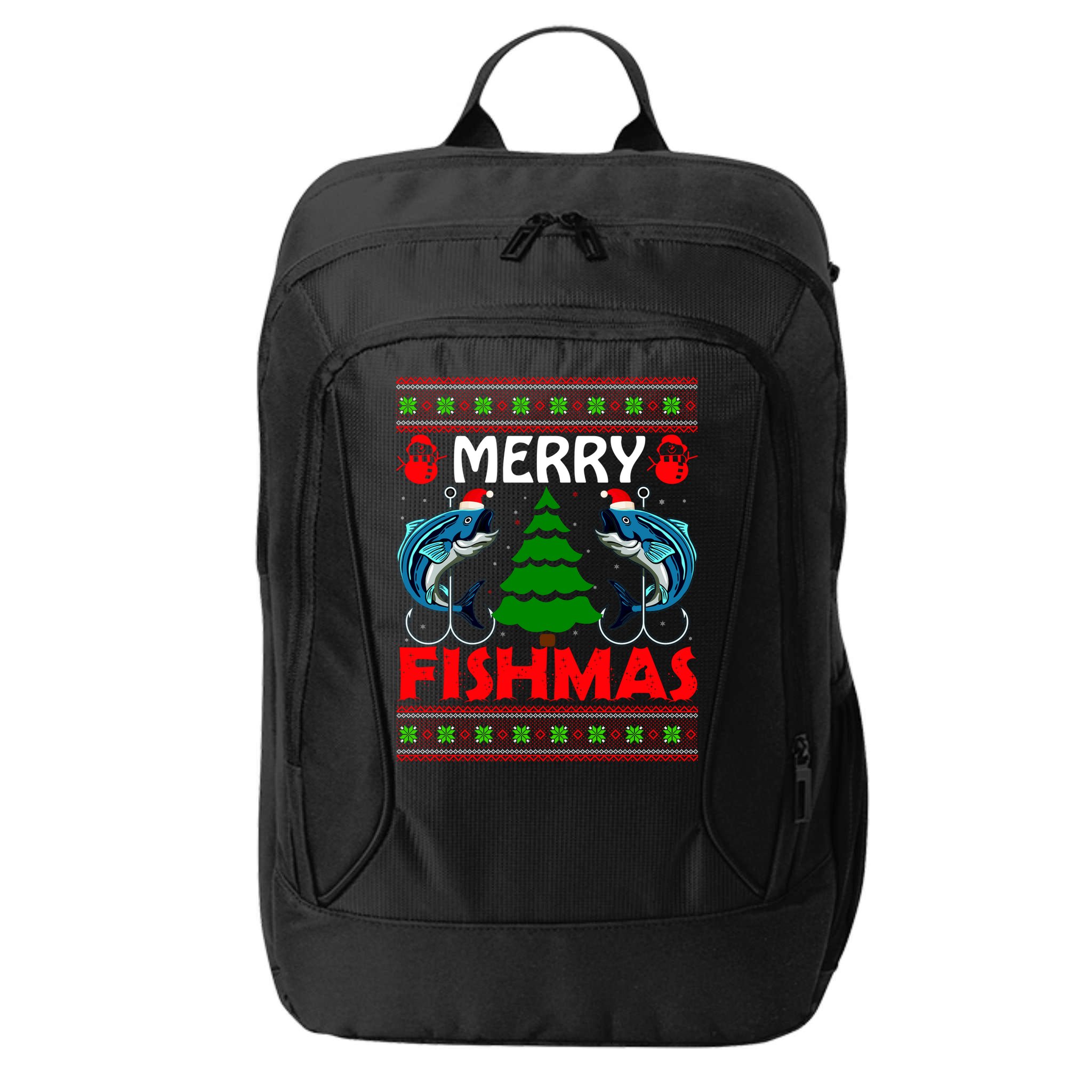 Merry Fishmas Funny Fish Fishing Ugly Christmas City Backpack