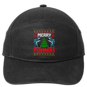 Merry Fishmas Funny Fish Fishing Ugly Christmas 7-Panel Snapback Hat