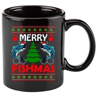 Merry Fishmas Funny Fish Fishing Ugly Christmas 11oz C Handle Ceramic Mug