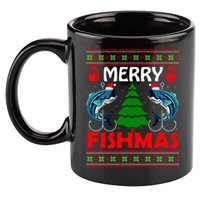Merry Fishmas Funny Fish Fishing Ugly Christmas 11oz C Handle Ceramic Mug