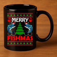 Merry Fishmas Funny Fish Fishing Ugly Christmas 11oz C Handle Ceramic Mug