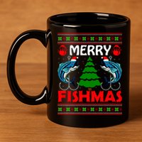 Merry Fishmas Funny Fish Fishing Ugly Christmas 11oz C Handle Ceramic Mug