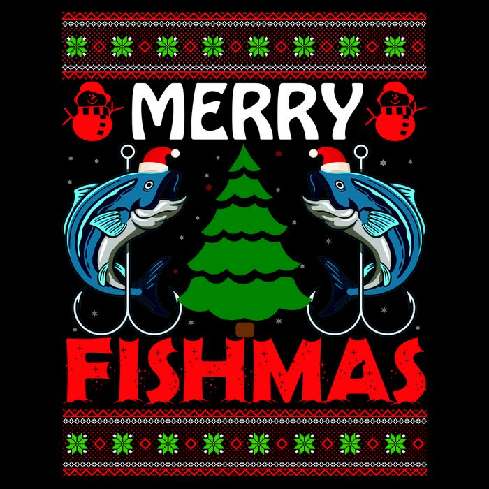 Merry Fishmas Funny Fish Fishing Ugly Christmas Drawstring Bag