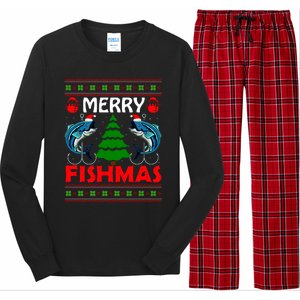 Merry Fishmas Funny Fish Fishing Ugly Christmas Long Sleeve Pajama Set