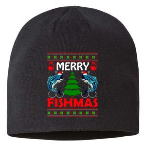 Merry Fishmas Funny Fish Fishing Ugly Christmas Sustainable Beanie