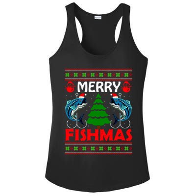 Merry Fishmas Funny Fish Fishing Ugly Christmas Ladies PosiCharge Competitor Racerback Tank