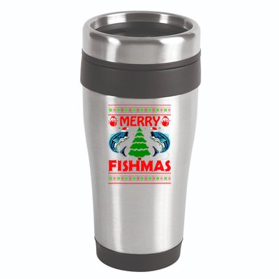 Merry Fishmas Funny Fish Fishing Ugly Christmas 16oz Travel Tumbler