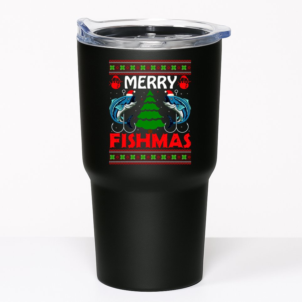Merry Fishmas Funny Fish Fishing Ugly Christmas Tumbler