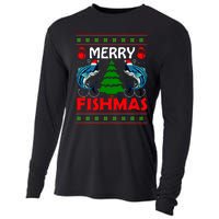 Merry Fishmas Funny Fish Fishing Ugly Christmas Cooling Performance Long Sleeve Crew