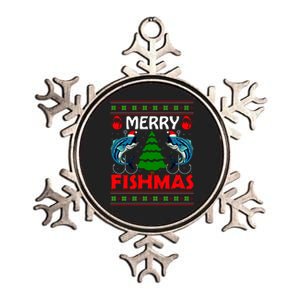 Merry Fishmas Funny Fish Fishing Ugly Christmas Metallic Star Ornament