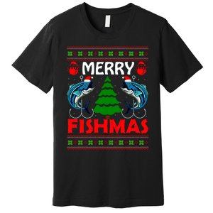 Merry Fishmas Funny Fish Fishing Ugly Christmas Premium T-Shirt