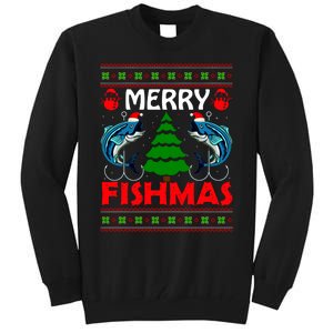 Merry Fishmas Funny Fish Fishing Ugly Christmas Tall Sweatshirt