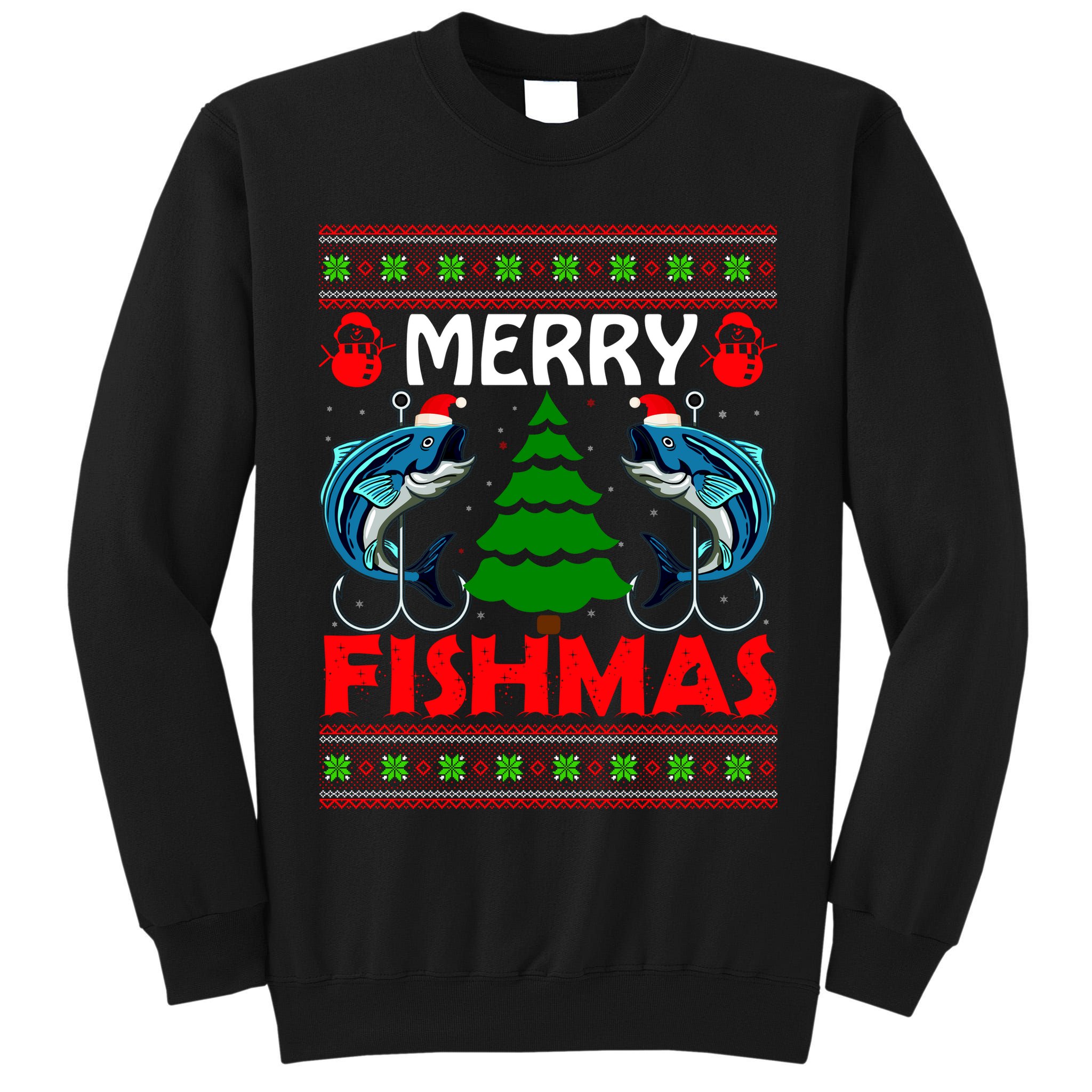 Merry Fishmas Funny Fish Fishing Ugly Christmas Tall Sweatshirt