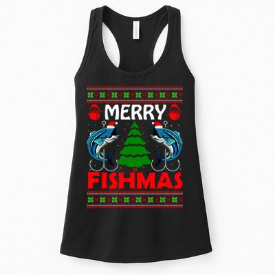 Merry Fishmas Funny Fish Fishing Ugly Christmas Womens Tank Top