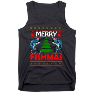 Merry Fishmas Funny Fish Fishing Ugly Christmas Tank Top