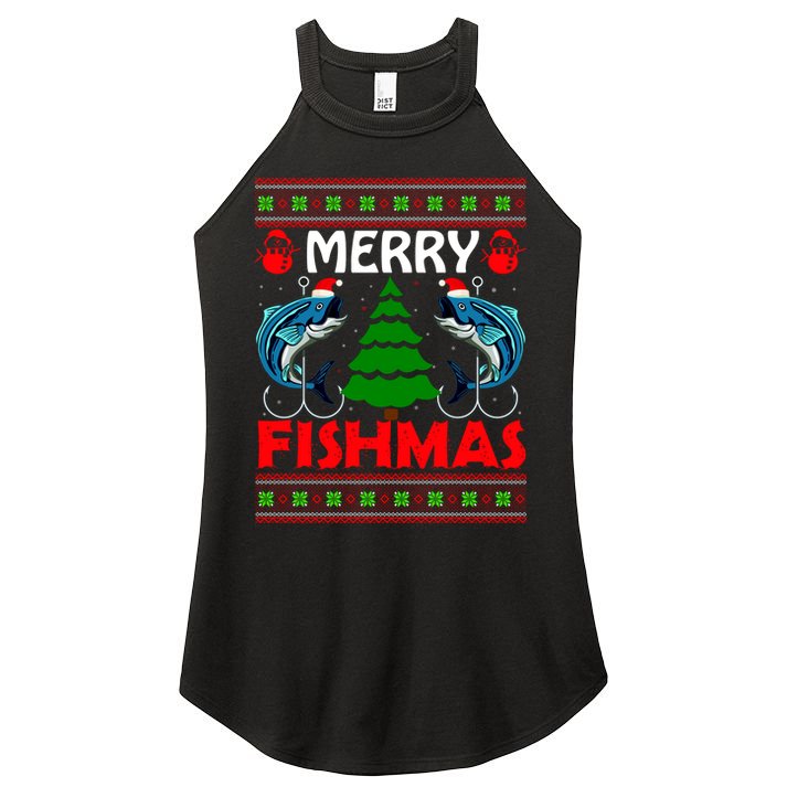 Merry Fishmas Funny Fish Fishing Ugly Christmas Women's Perfect Tri Rocker Tank
