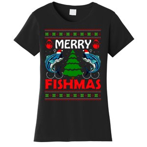 Merry Fishmas Funny Fish Fishing Ugly Christmas Women's T-Shirt