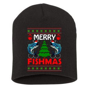 Merry Fishmas Funny Fish Fishing Ugly Christmas Short Acrylic Beanie