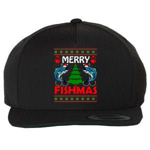 Merry Fishmas Funny Fish Fishing Ugly Christmas Wool Snapback Cap