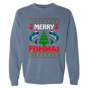 Merry Fishmas Funny Fish Fishing Ugly Christmas Garment-Dyed Sweatshirt