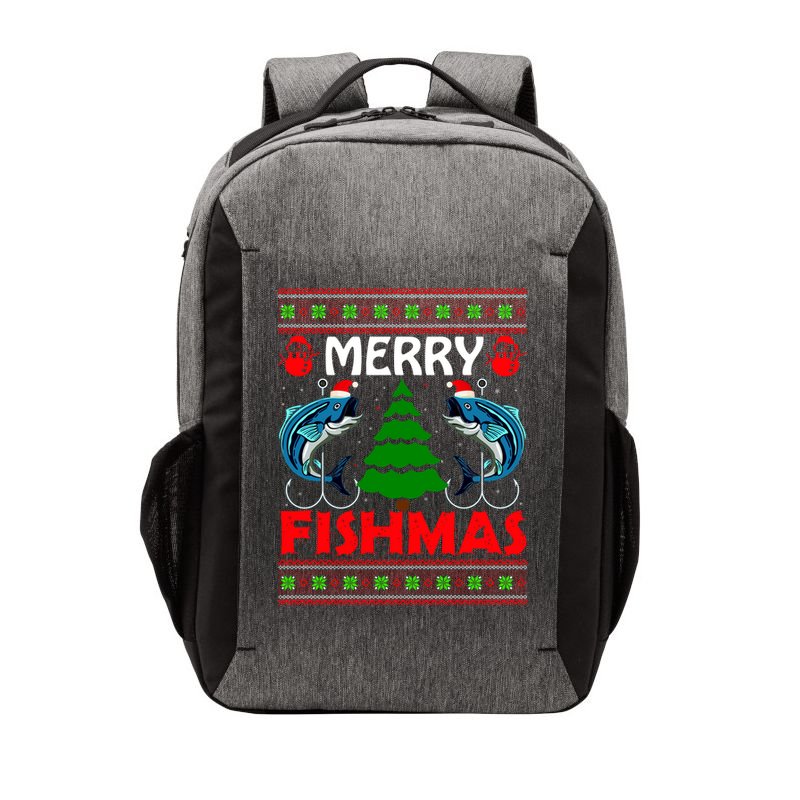 Merry Fishmas Funny Fish Fishing Ugly Christmas Vector Backpack