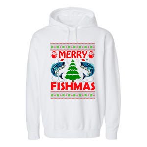 Merry Fishmas Funny Fish Fishing Ugly Christmas Garment-Dyed Fleece Hoodie