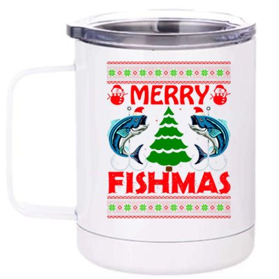 Merry Fishmas Funny Fish Fishing Ugly Christmas 12 oz Stainless Steel Tumbler Cup