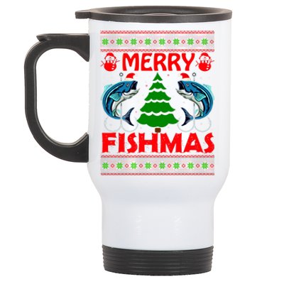 Merry Fishmas Funny Fish Fishing Ugly Christmas Stainless Steel Travel Mug