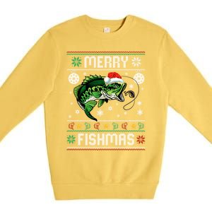 Merry Fishmas Funny Fish Fishing Fisher Ugly Christmas Gift Premium Crewneck Sweatshirt