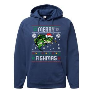 Merry Fishmas Funny Fish Fishing Fisher Ugly Christmas Gift Performance Fleece Hoodie