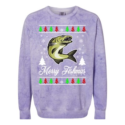 Merry Fishmas Funny Fisher Christmas Funny Gift Colorblast Crewneck Sweatshirt