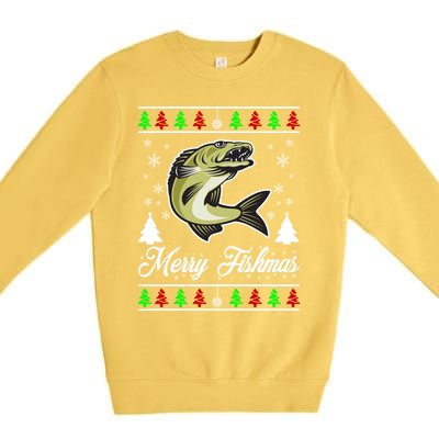 Merry Fishmas Funny Fisher Christmas Funny Gift Premium Crewneck Sweatshirt