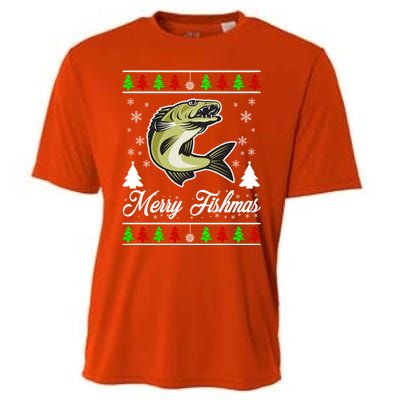 Merry Fishmas Funny Fisher Christmas Funny Gift Cooling Performance Crew T-Shirt