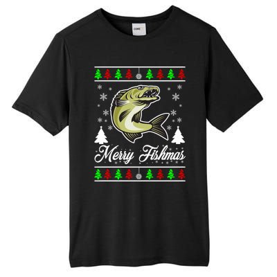 Merry Fishmas Funny Fisher Christmas Funny Gift Tall Fusion ChromaSoft Performance T-Shirt