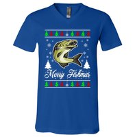 Merry Fishmas Funny Fisher Christmas Funny Gift V-Neck T-Shirt