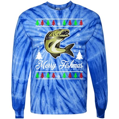 Merry Fishmas Funny Fisher Christmas Funny Gift Tie-Dye Long Sleeve Shirt