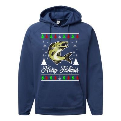 Merry Fishmas Funny Fisher Christmas Funny Gift Performance Fleece Hoodie