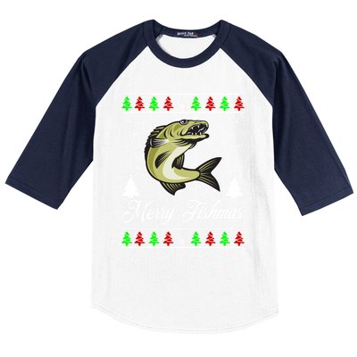 Merry Fishmas Funny Fisher Christmas Funny Gift Baseball Sleeve Shirt