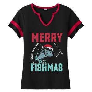 Merry Fishmas Funny Christmas For Family Fish Fisher Gift Ladies Halftime Notch Neck Tee