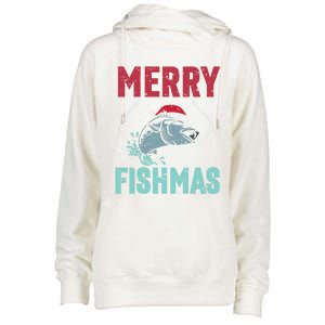 Merry Fishmas Funny Christmas For Family Fish Fisher Gift Womens Funnel Neck Pullover Hood