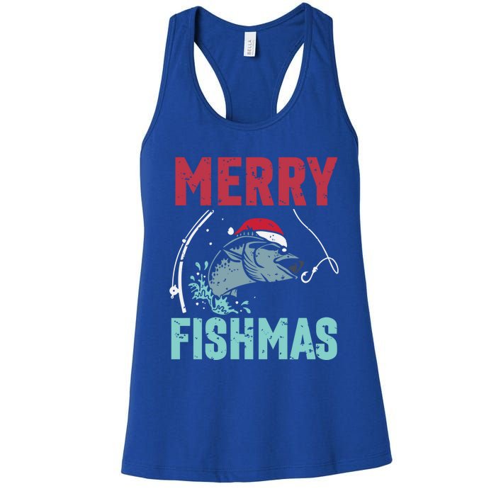 Merry Fishmas Funny Christmas For Family Fish Fisher Gift Women's Racerback Tank