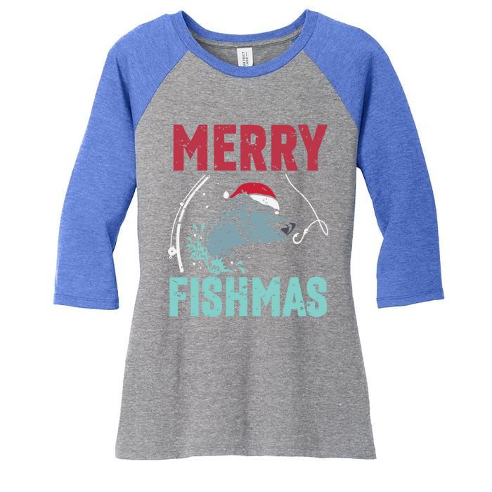 Merry Fishmas Funny Christmas For Family Fish Fisher Gift Women's Tri-Blend 3/4-Sleeve Raglan Shirt