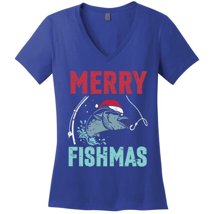 Merry Fishmas Funny Christmas For Family Fish Fisher Gift Women's V-Neck T-Shirt