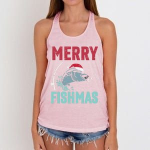 Merry Fishmas Funny Christmas For Family Fish Fisher Gift Women's Knotted Racerback Tank