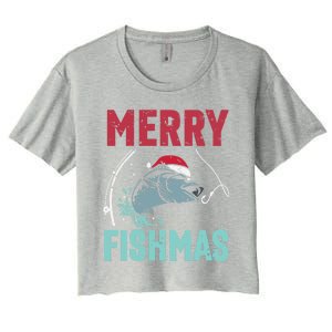 Merry Fishmas Funny Christmas For Family Fish Fisher Gift Women's Crop Top Tee