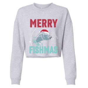 Merry Fishmas Funny Christmas For Family Fish Fisher Gift Cropped Pullover Crew