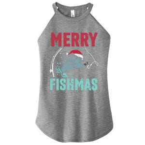 Merry Fishmas Funny Christmas For Family Fish Fisher Gift Women's Perfect Tri Rocker Tank