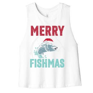 Merry Fishmas Funny Christmas For Family Fish Fisher Gift Women's Racerback Cropped Tank