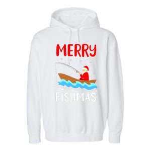 Merry Fishmas Funny Christmas Santa Claus Fishing Fisherman Garment-Dyed Fleece Hoodie